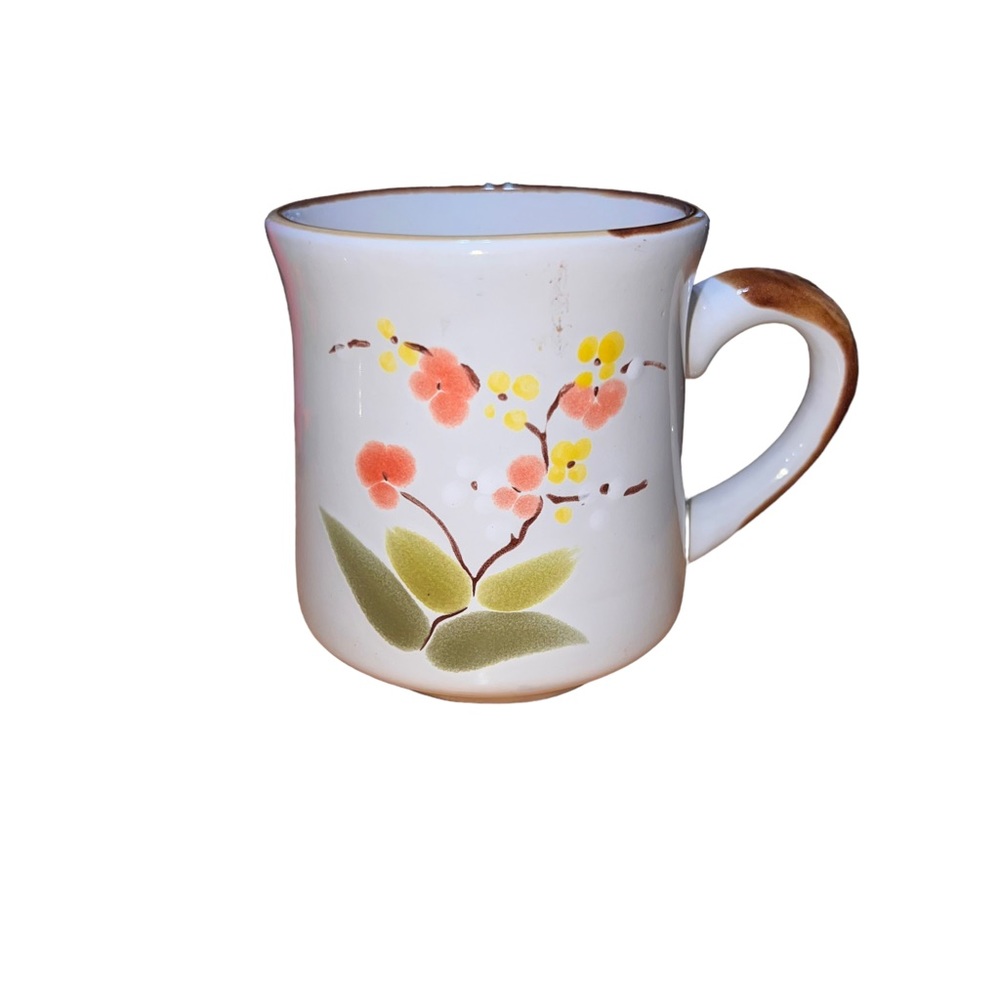 Sunnycraft Stoneware Floral Coffee Mug Hand Decorated Mid Century 21123 Korea